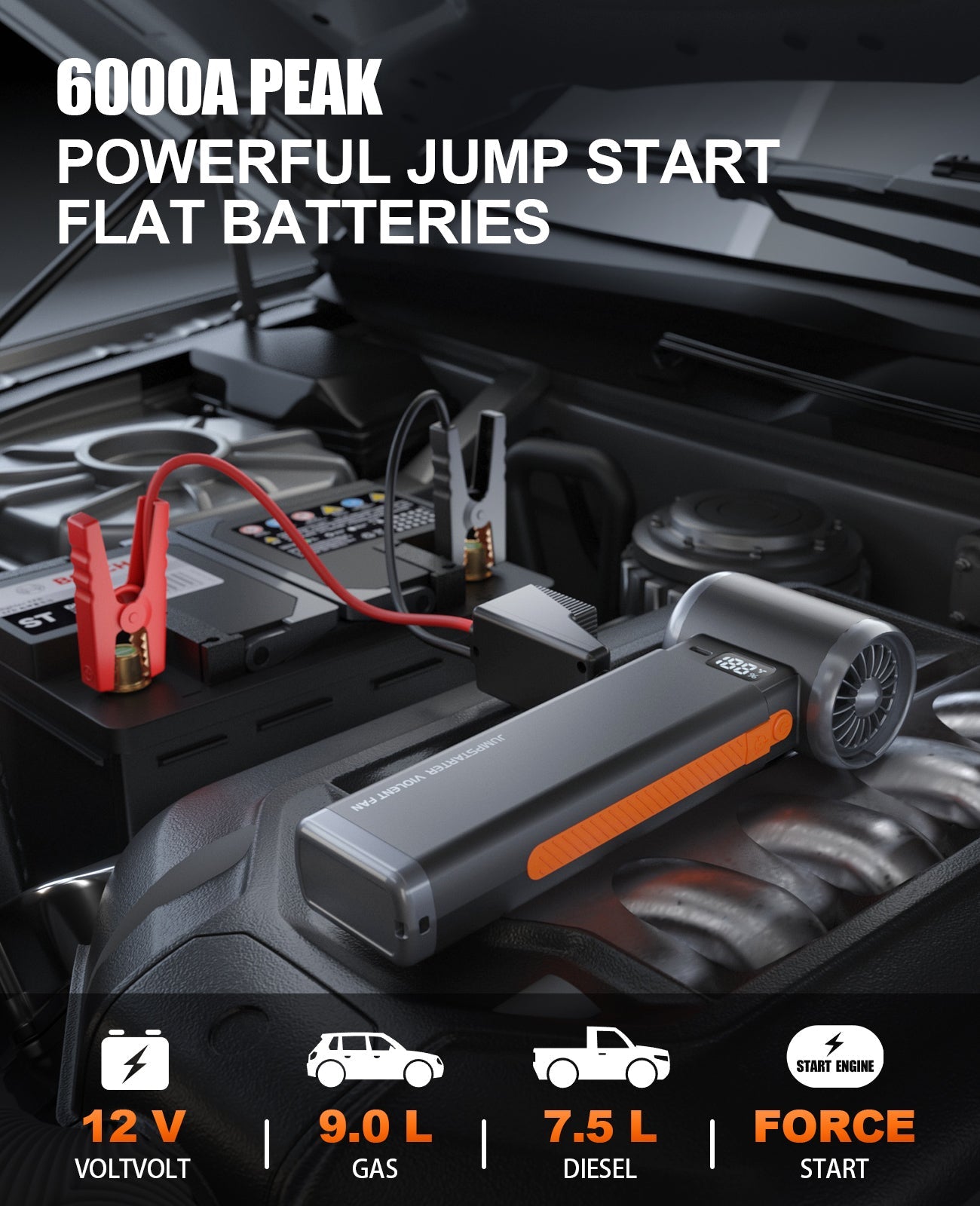 6000A Portable Car Jump Starter & Super Power Violent Turbo Fan Super power geeneu