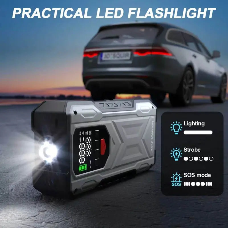 16000mAh Car Jump Starter with Built-in Air Compressor - 12V Vehicle Starter Power geeneu
