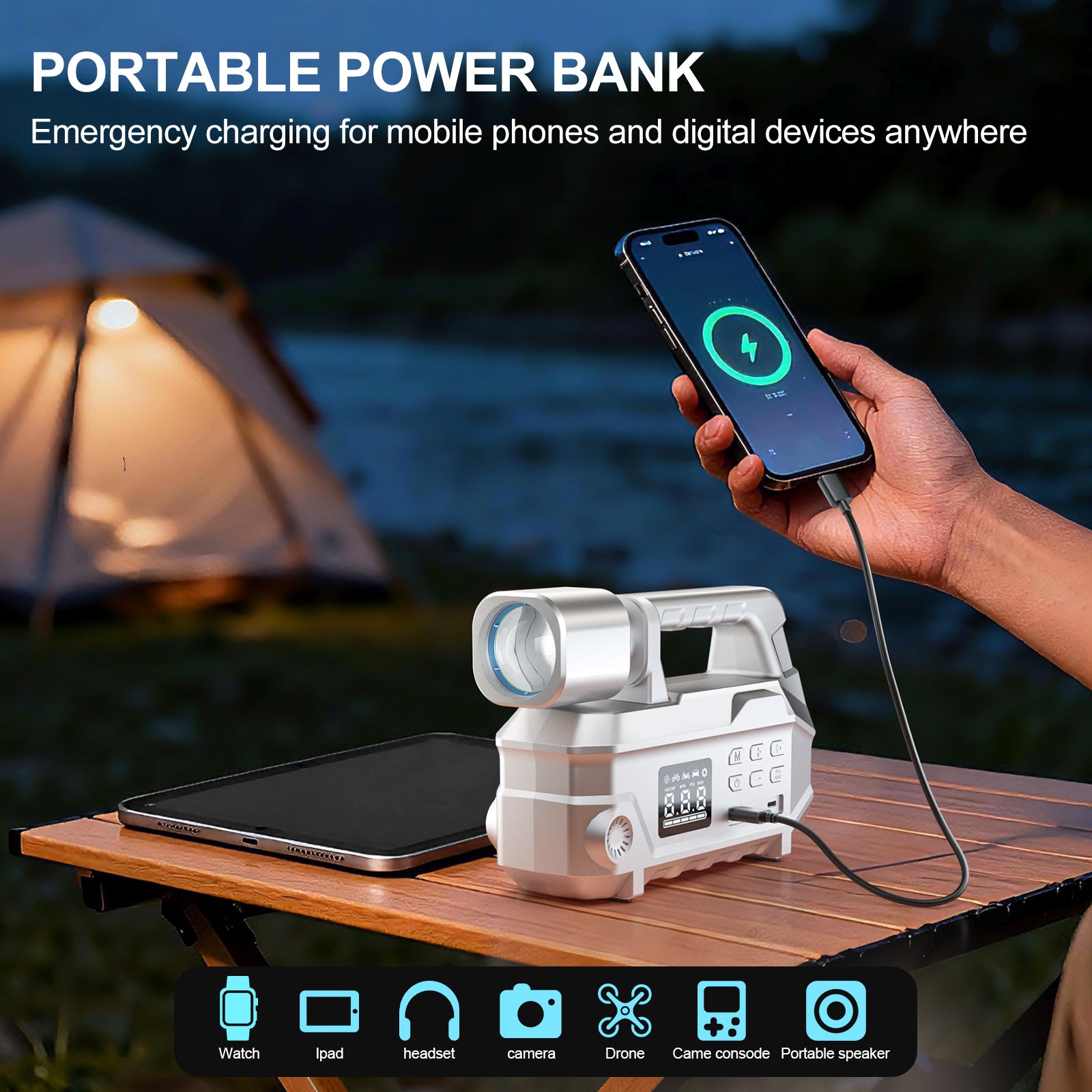 20000mAh 4-in-1 Car Battery Jump Starter with Super Bright Flashlight Air Compressor USB Power Bank - geeneu