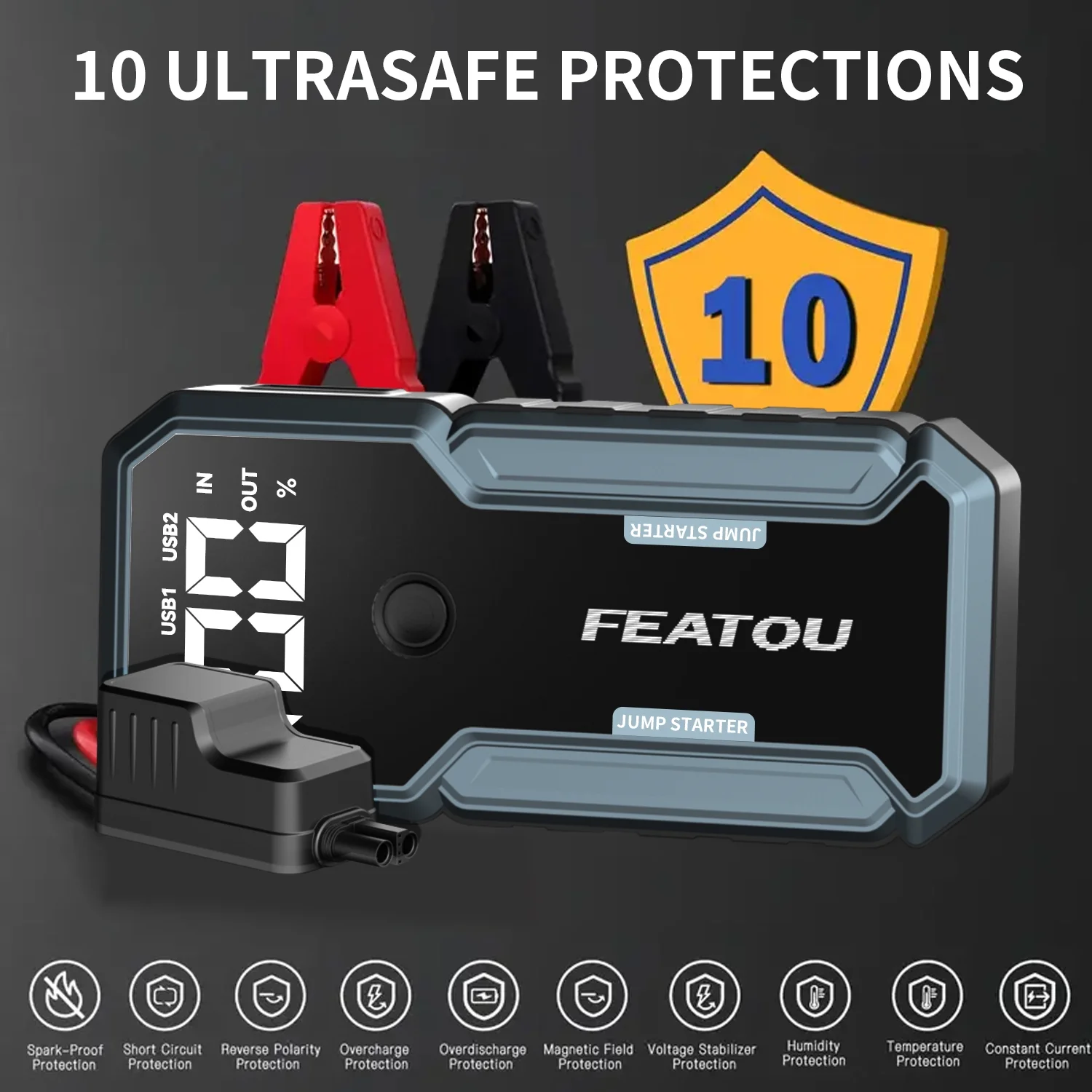 FEATOU Car Jump Starter Portable,5000A Peak 12V Battery Jump Starter