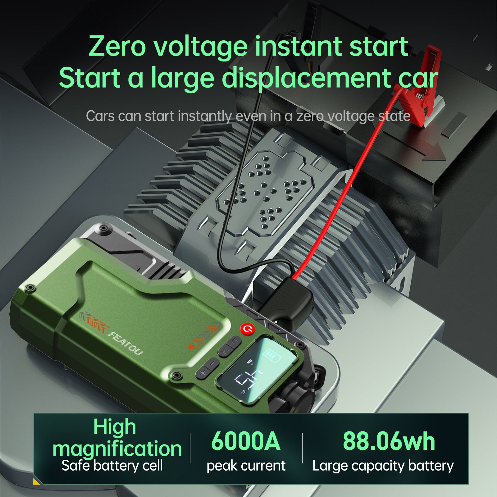 Featou Car Jump Starter with Air Compressor, 6000A Peak 12V Battery