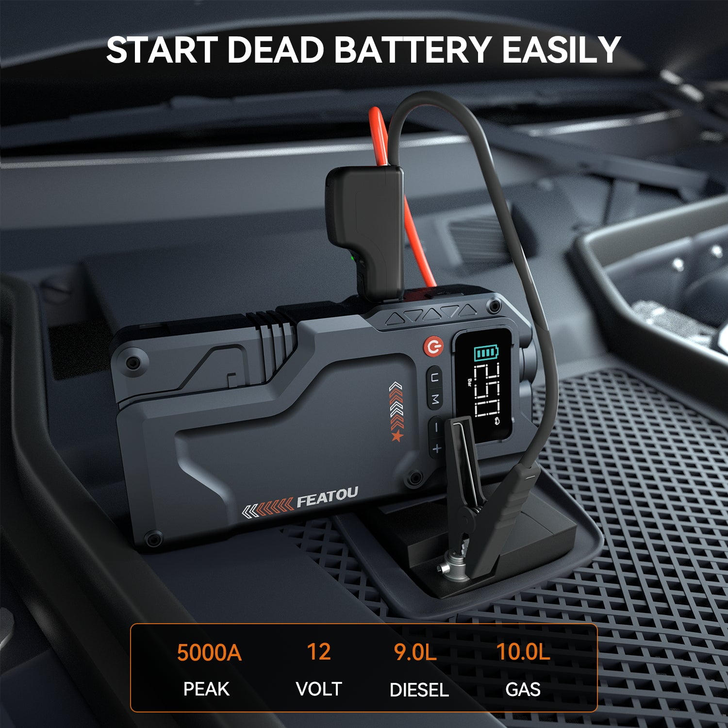 Featou Portable Car Jump Starter with Air Compressor, 5000A 25000mAh 12V Battery