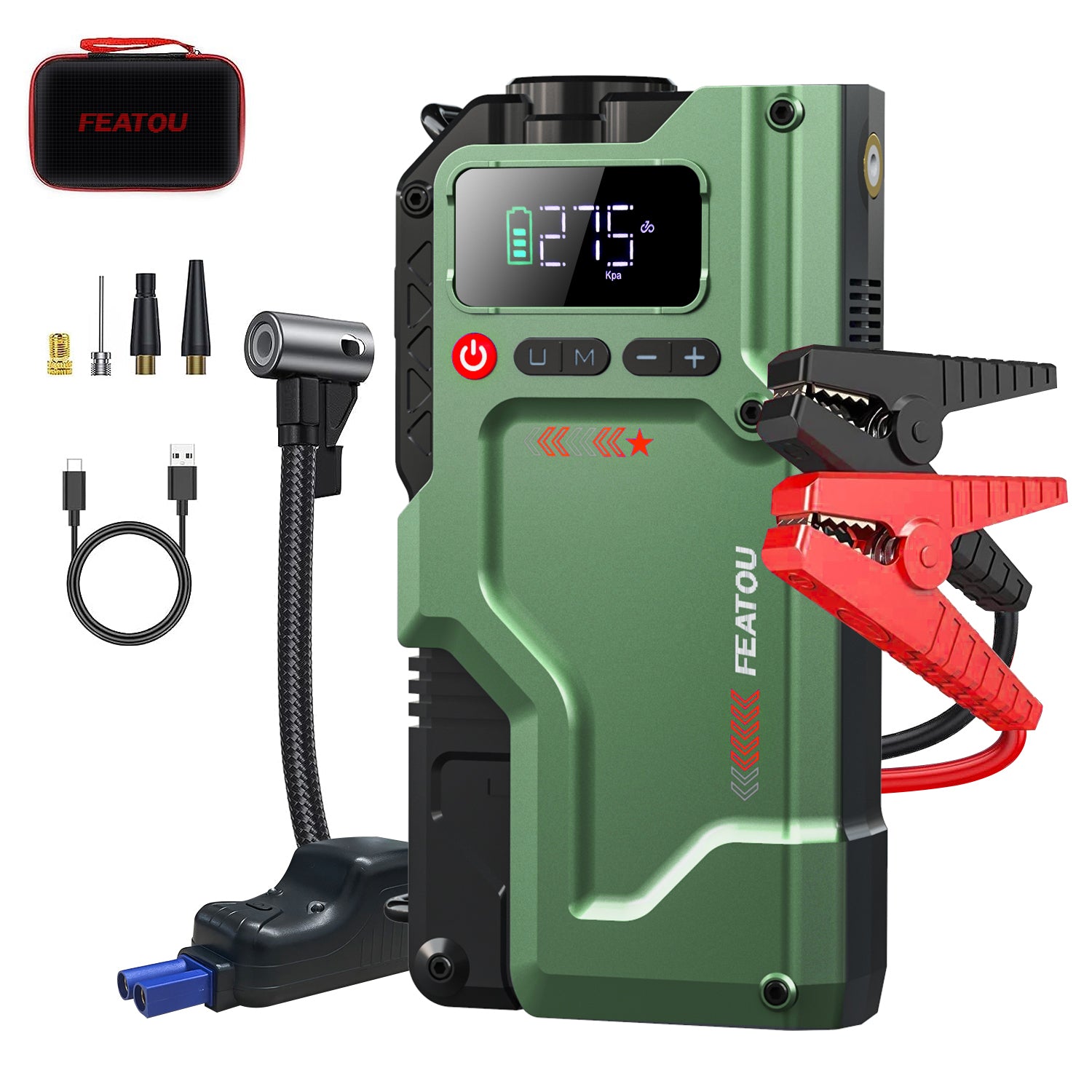 Car Jump Starter with Air Compressor, 6000A Peak 12V Battery