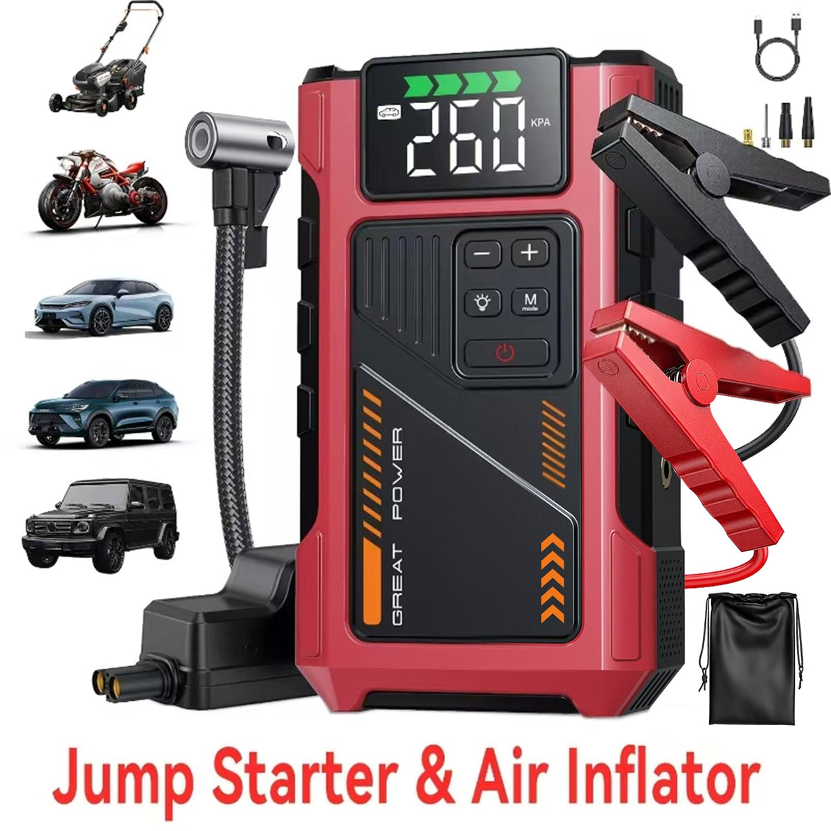 Jump Starter with Air Compressor - All-in-One Roadside Lifesaver 5000A geeneu
