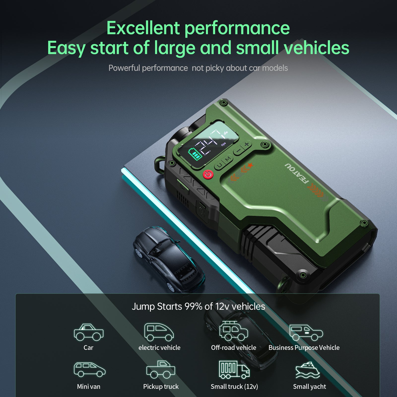 Car Jump Starter with Air Compressor, 6000A Peak 12V Battery