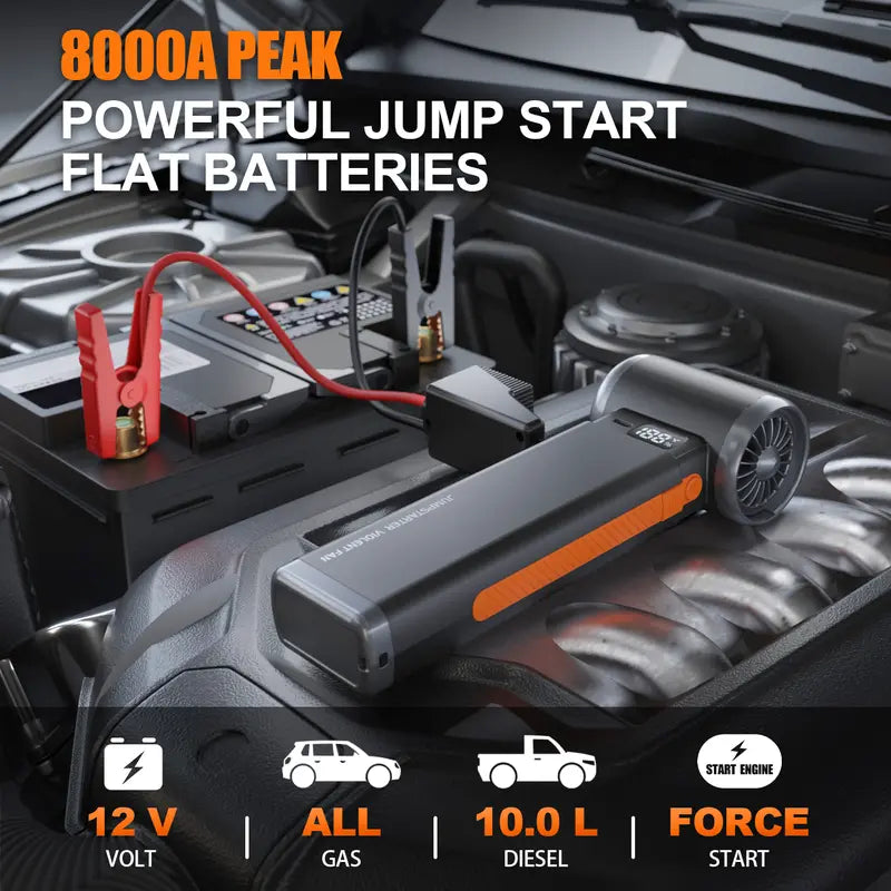 8000A Portable Car Jump Starter with Violent/Turbo Fan & Vacuum Cleaner geeneu