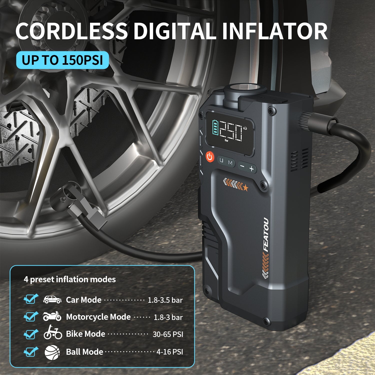 Featou Portable Car Jump Starter with Air Compressor, 5000A 25000mAh 12V Battery