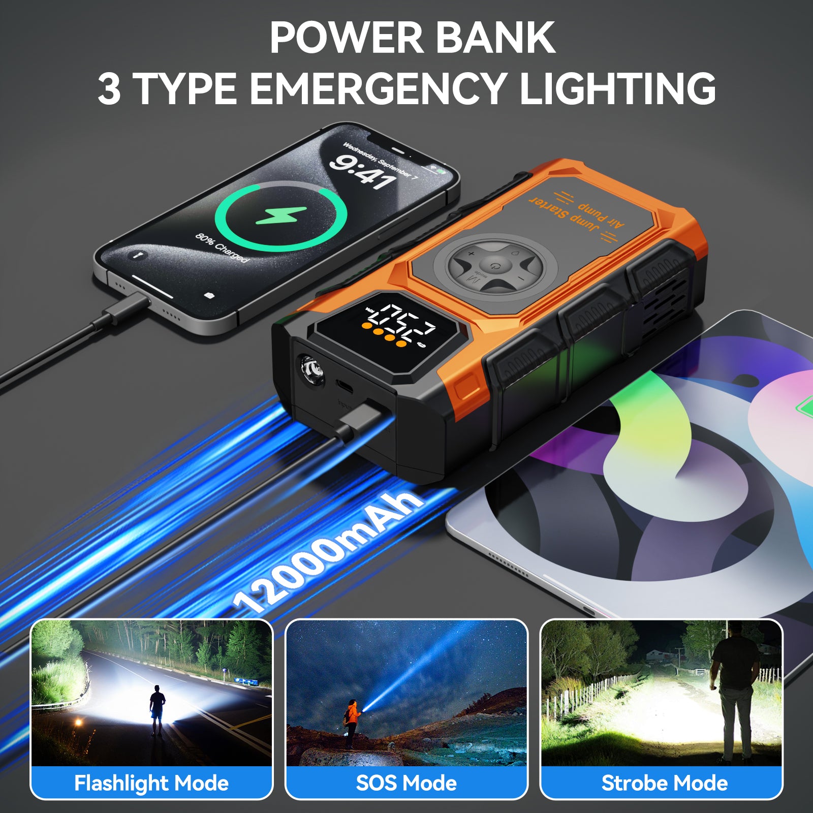 Jump Starter with Air Compressor,5000A Peak Battery Jump Starter