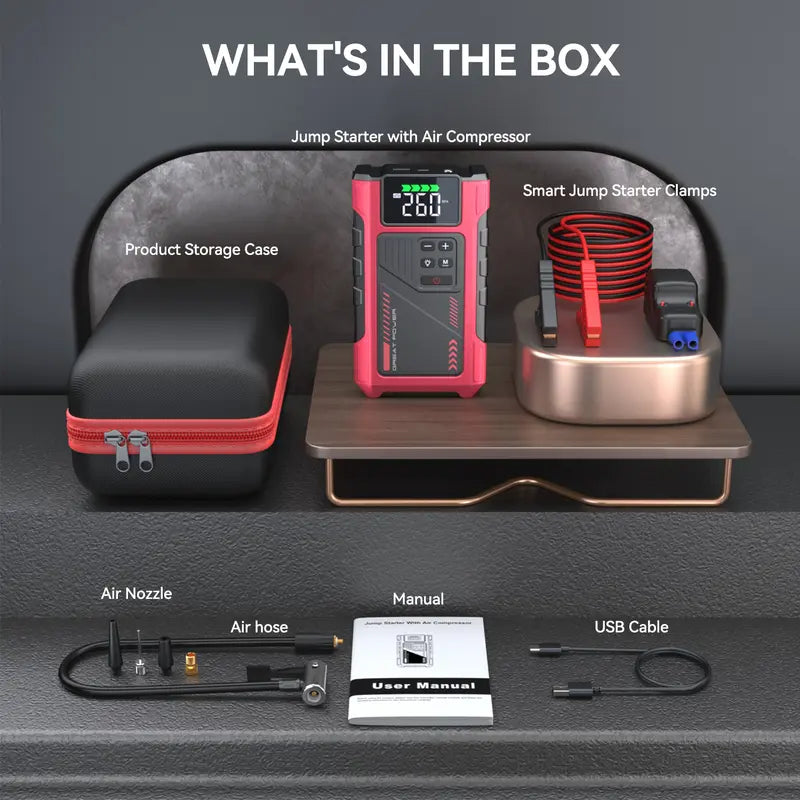 Jump Starter with Air Compressor - All-in-One Roadside Lifesaver 5000A geeneu