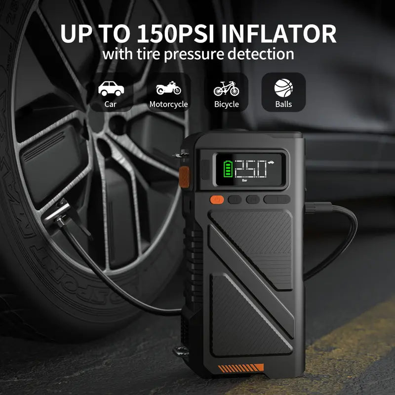 7-in-1 Jump Starter with Air Compressor – 5000A, Tire Inflator & Power Bank geeneu