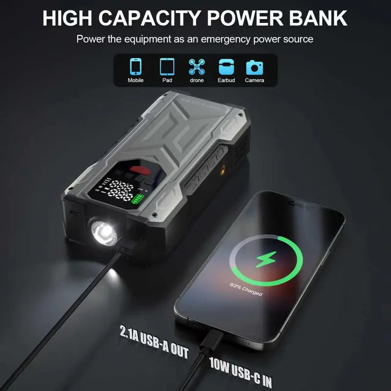 16000mAh Car Jump Starter with Built-in Air Compressor - 12V Vehicle Starter Power geeneu