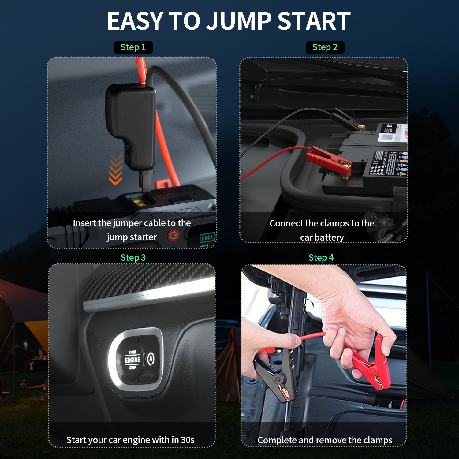 Featou Portable Car Jump Starter with Air Compressor, 5000A 25000mAh 12V Battery