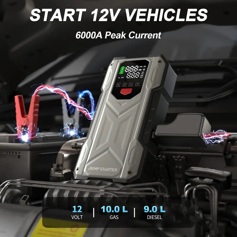 16000mAh Car Jump Starter with Built-in Air Compressor - 12V Vehicle Starter Power geeneu