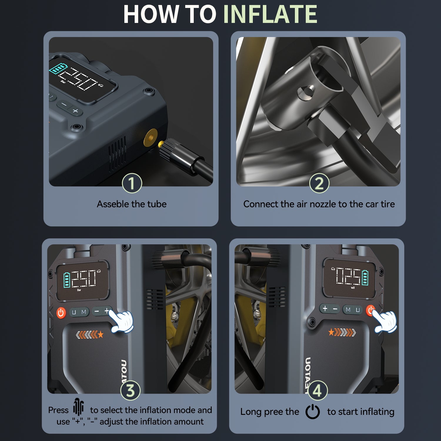 Featou Portable Car Jump Starter with Air Compressor, 5000A 25000mAh 12V Battery