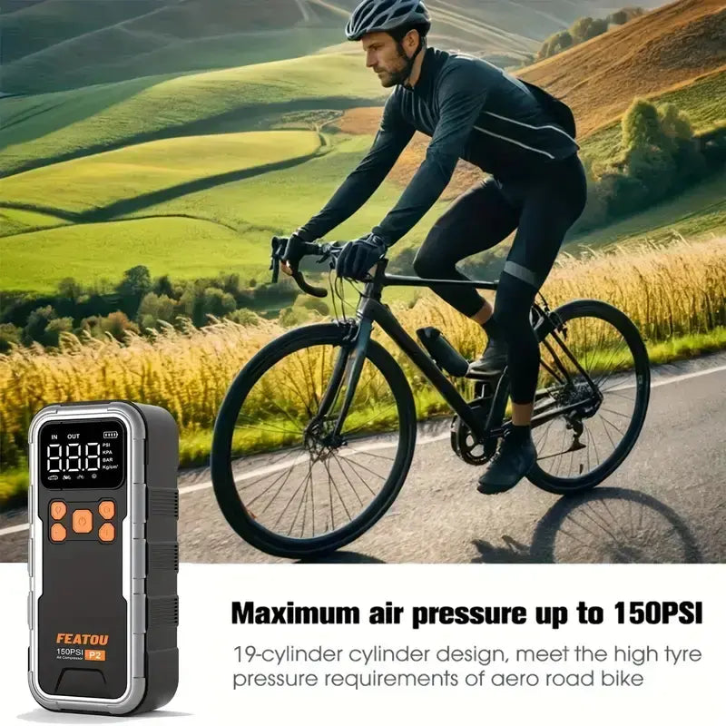 Featou P2 Pro Portable Tire Inflator 150PSI High-Pressure with Smart ON/OFF Hose Design - geeneu