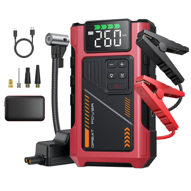 Jump Starter with Air Compressor - All-in-One Roadside Lifesaver 5000A geeneu