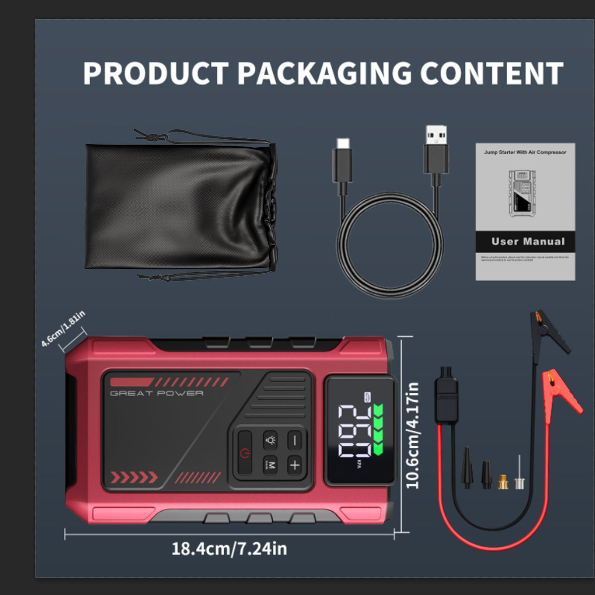 Jump Starter with Air Compressor - All-in-One Roadside Lifesaver 5000A geeneu