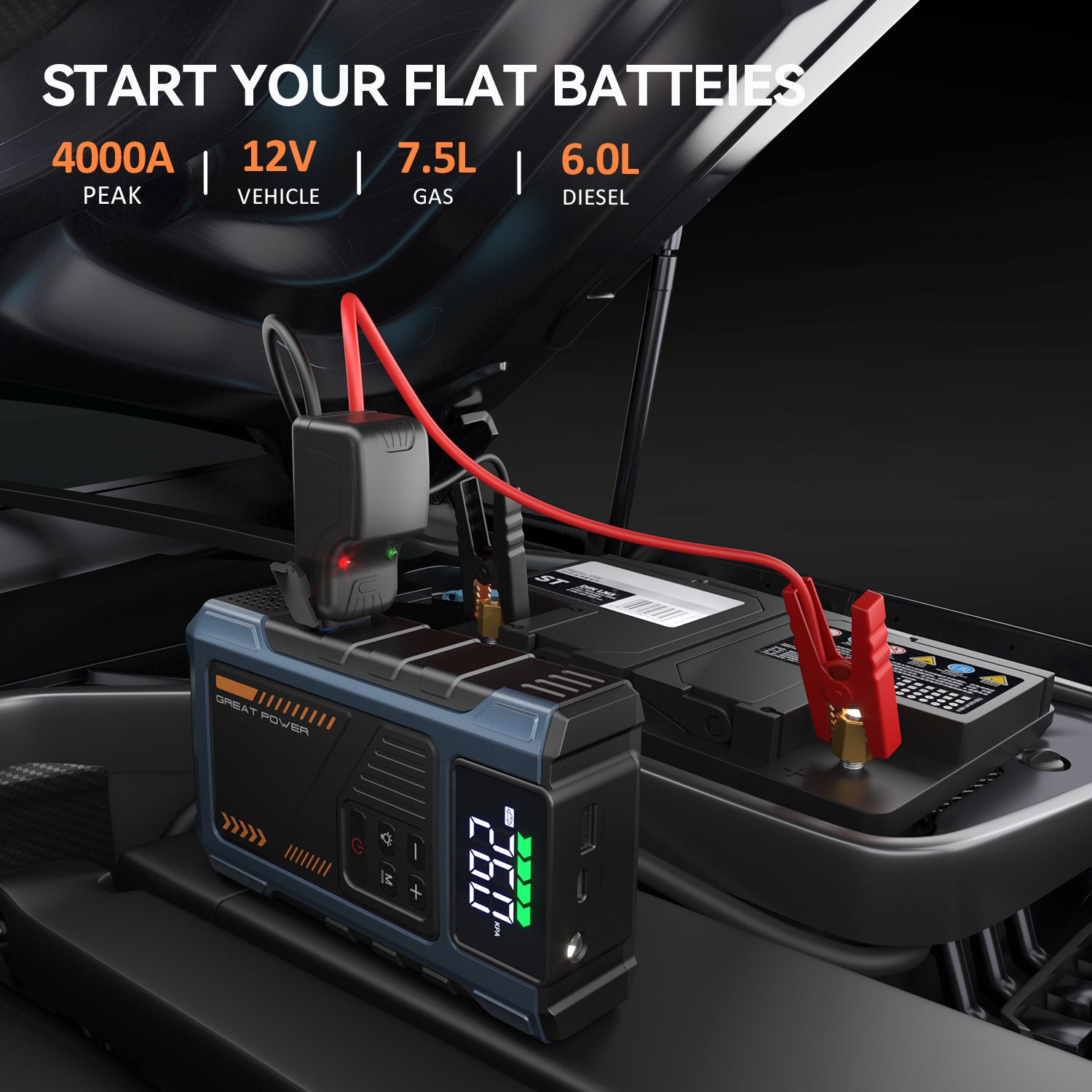 Jump Starter with Air Compressor,4000A Jumper Box for Car Battery