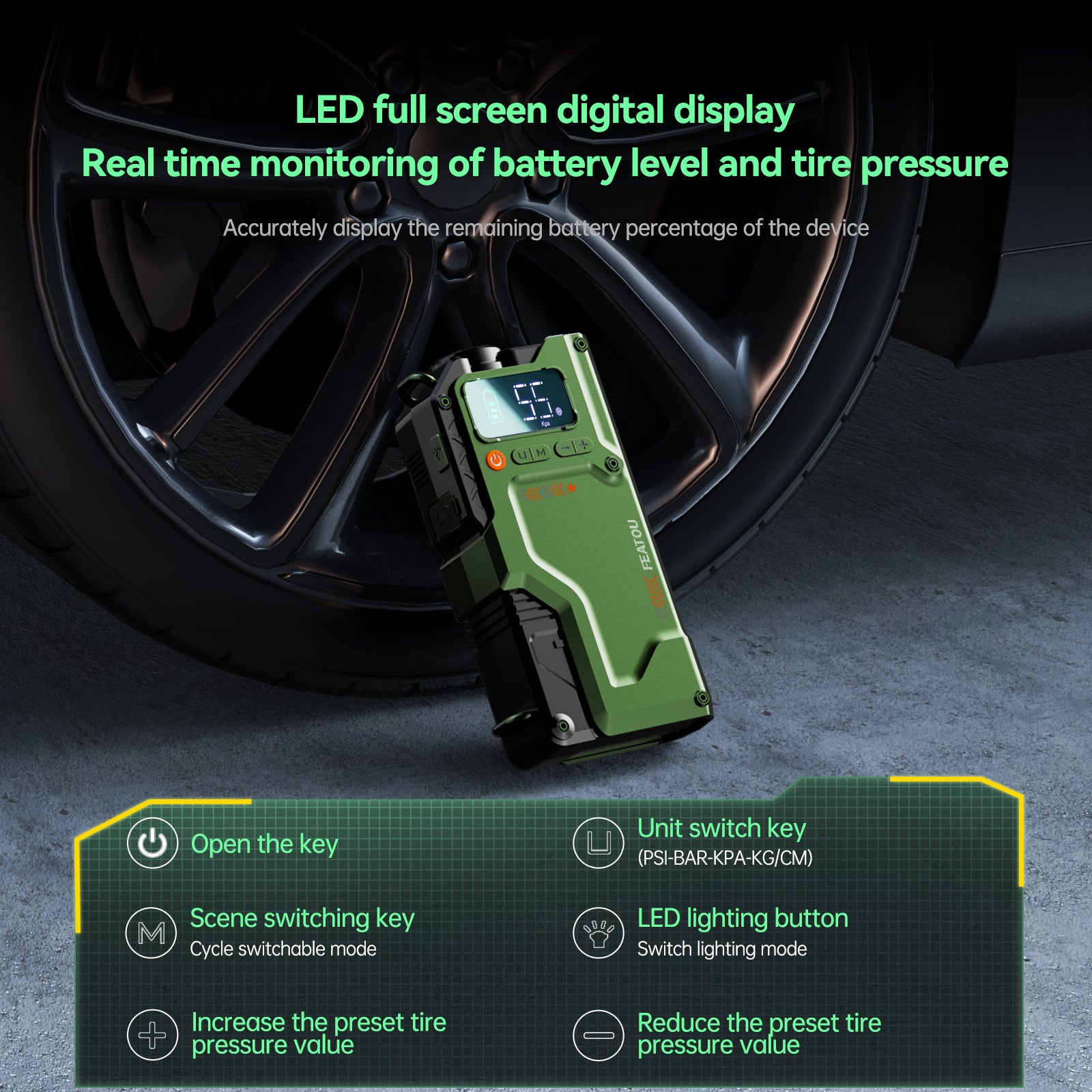 Car Jump Starter with Air Compressor, 6000A Peak 12V Battery