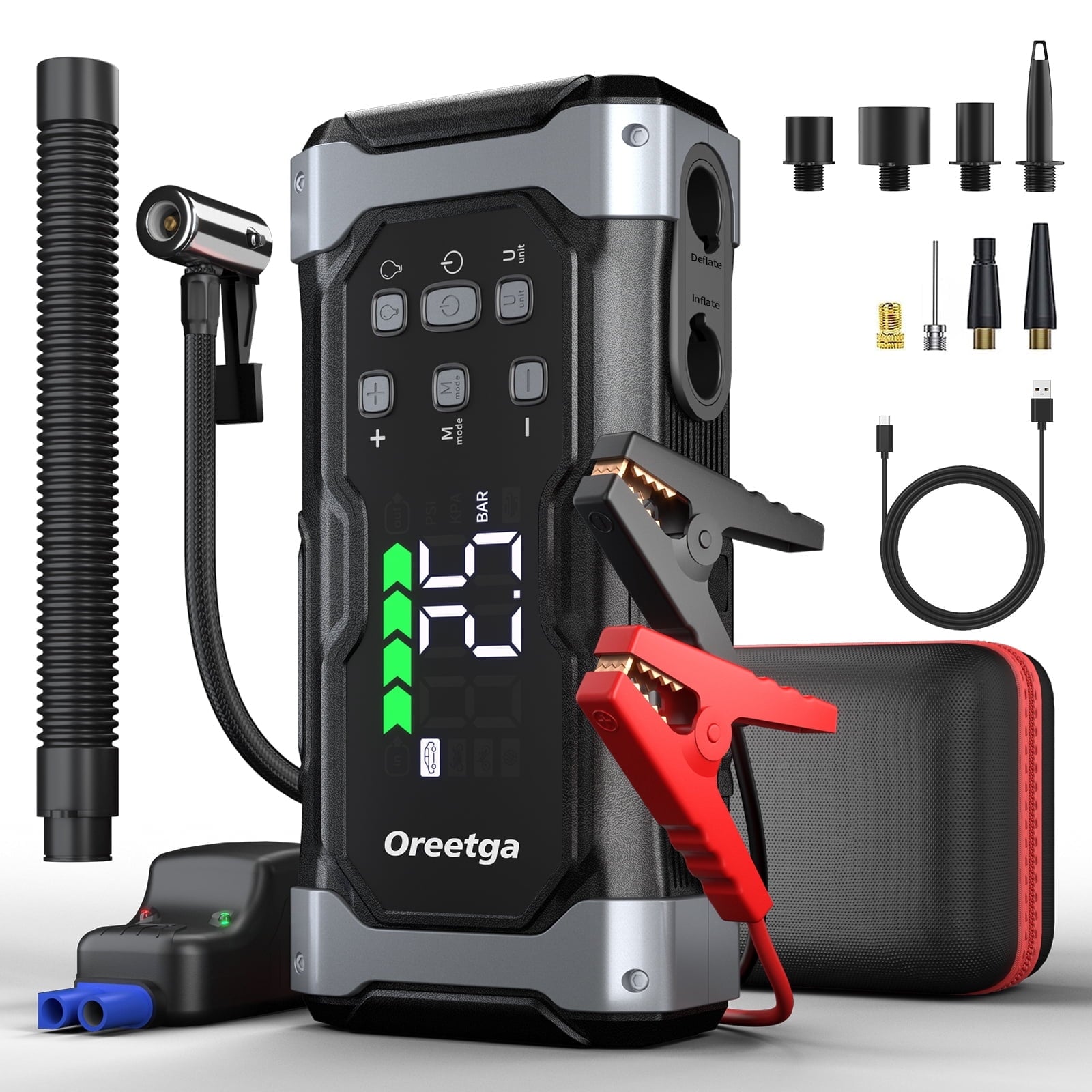 9000A Car Battery Jump Starter with Air Inflator/Deflator Compressor