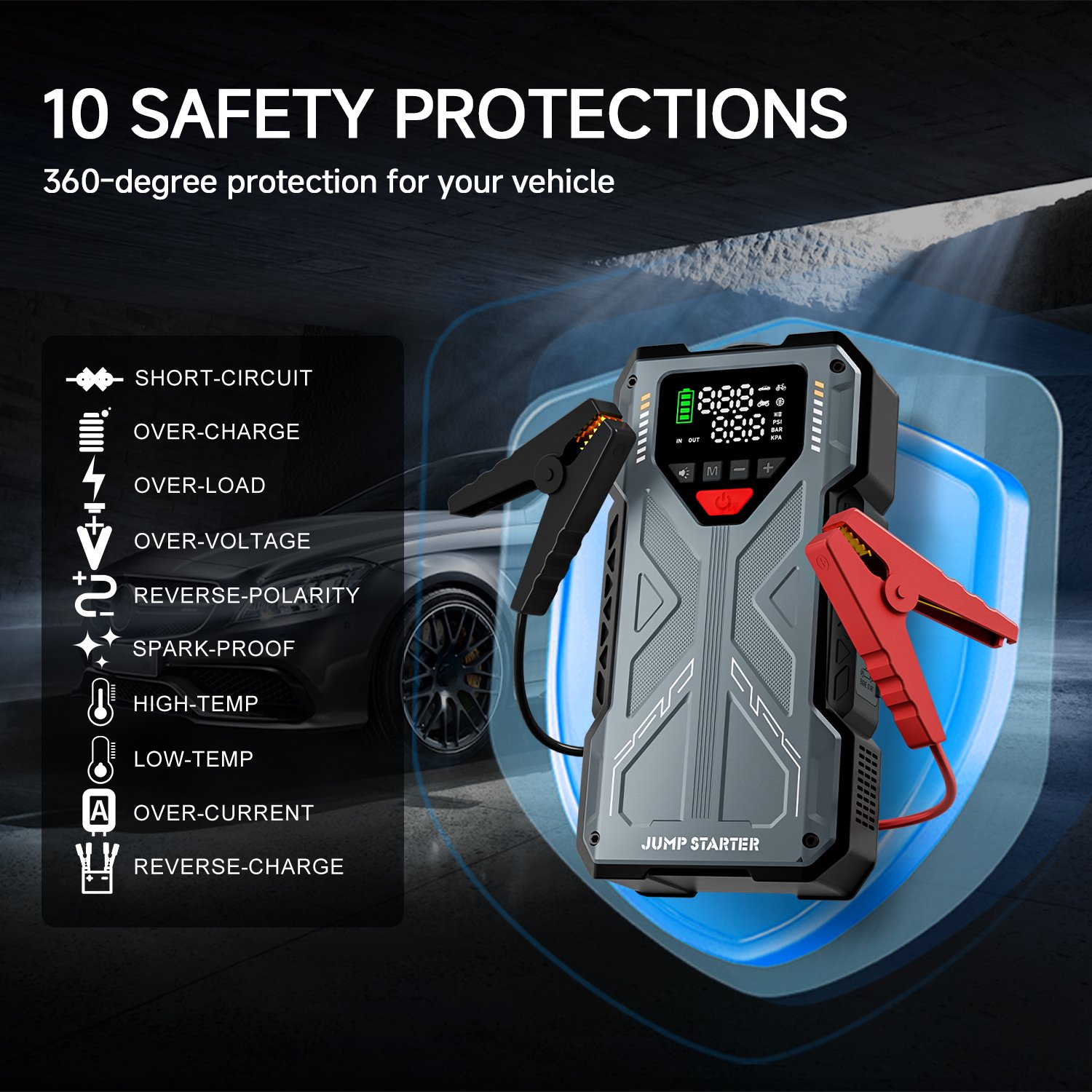 Jump Starter with Compressor, 6000A Jump Box Car Battery Charger