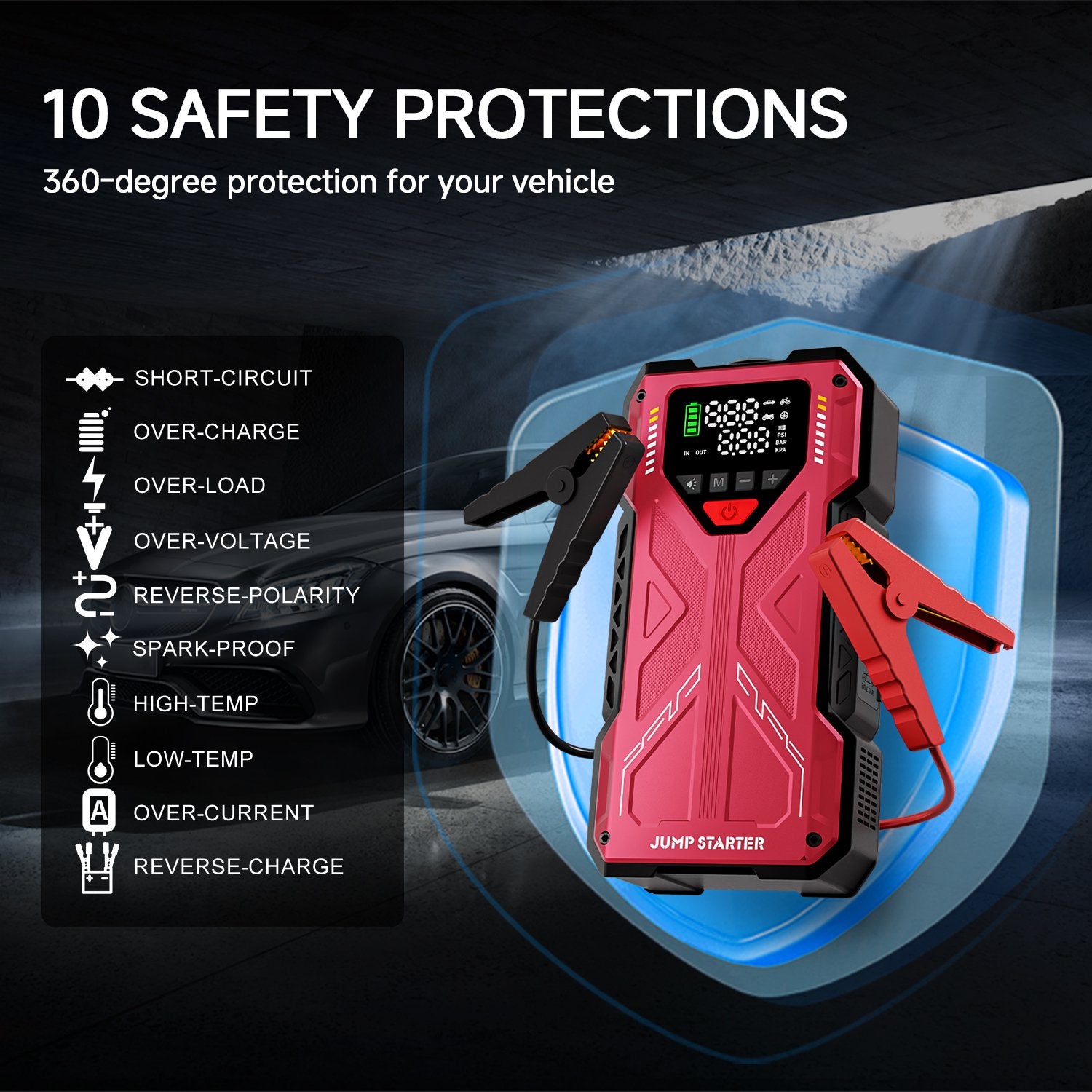 Pabulum Jump Starter with Compressor, 6000A Jump Box Car Battery Charger, Portable Jumper Starter Power Pack (8.0L Gas/6.5L Diesel),Rodeside Emergency Kit for Vehicle/Motorcycle Combo Tire Inflator