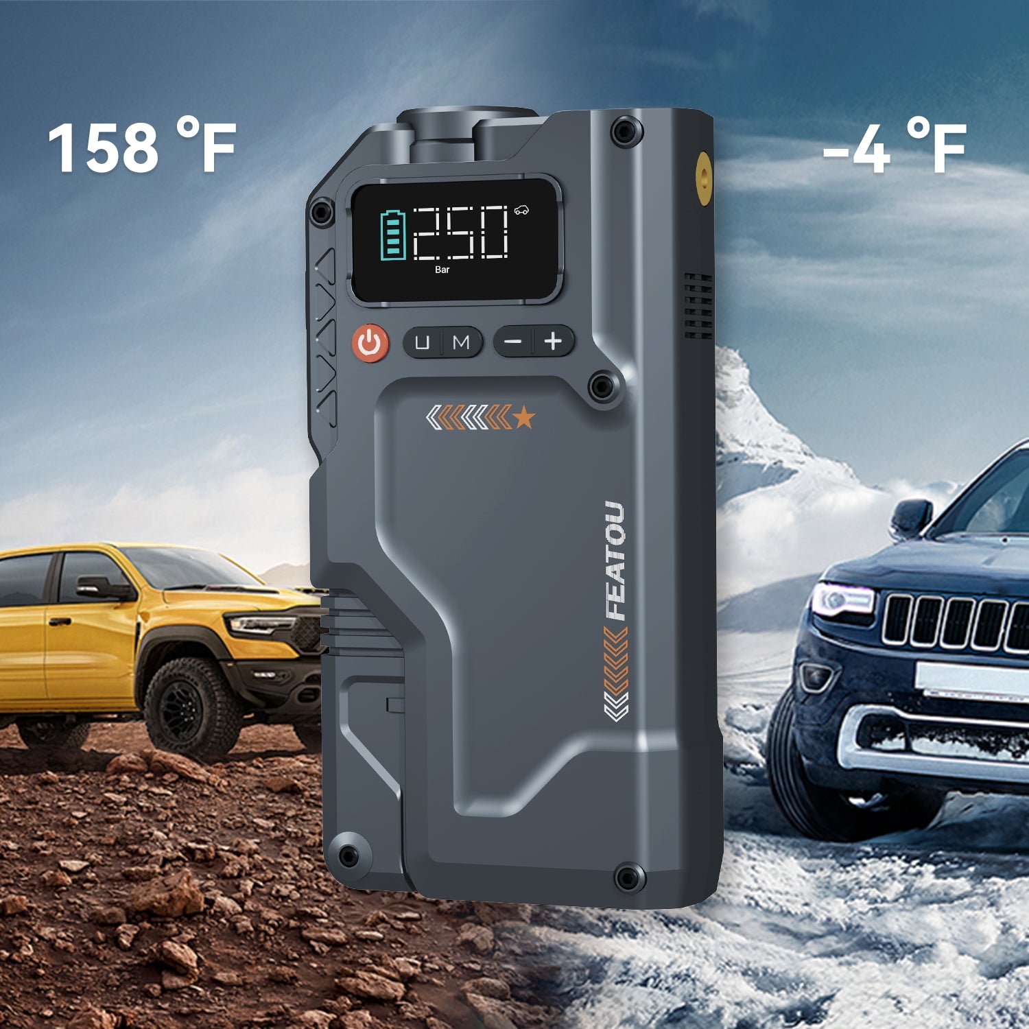 Featou Portable Car Jump Starter with Air Compressor, 5000A 25000mAh 12V Battery