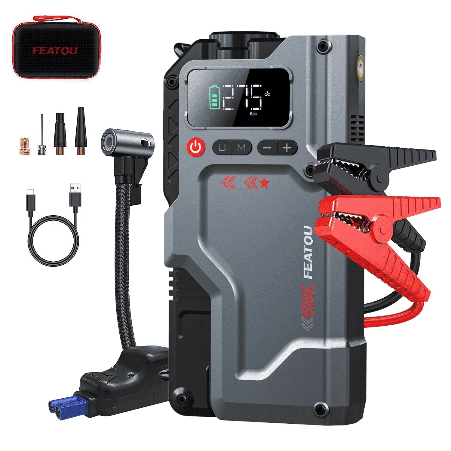 Featou Portable Car Jump Starter with Air Compressor, 5000A 25000mAh 12V Battery