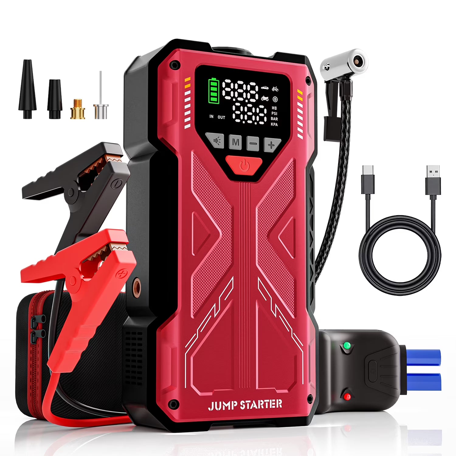 Pabulum Jump Starter with Compressor, 6000A Jump Box Car Battery Charger, Portable Jumper Starter Power Pack (8.0L Gas/6.5L Diesel),Rodeside Emergency Kit for Vehicle/Motorcycle Combo Tire Inflator