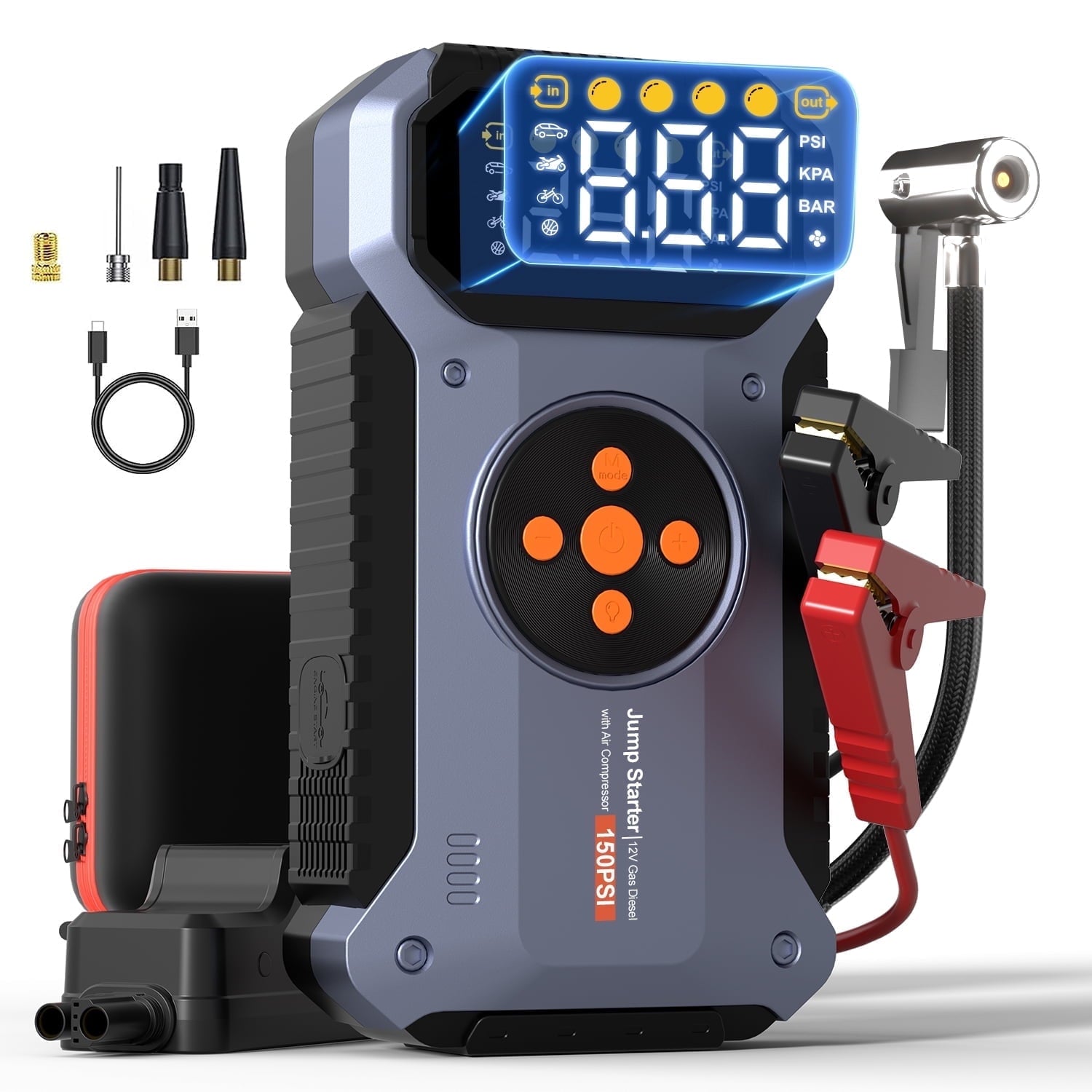 Jump Starter with Air Compressor, Portable Jump Box 6000A Peak Car Battery
