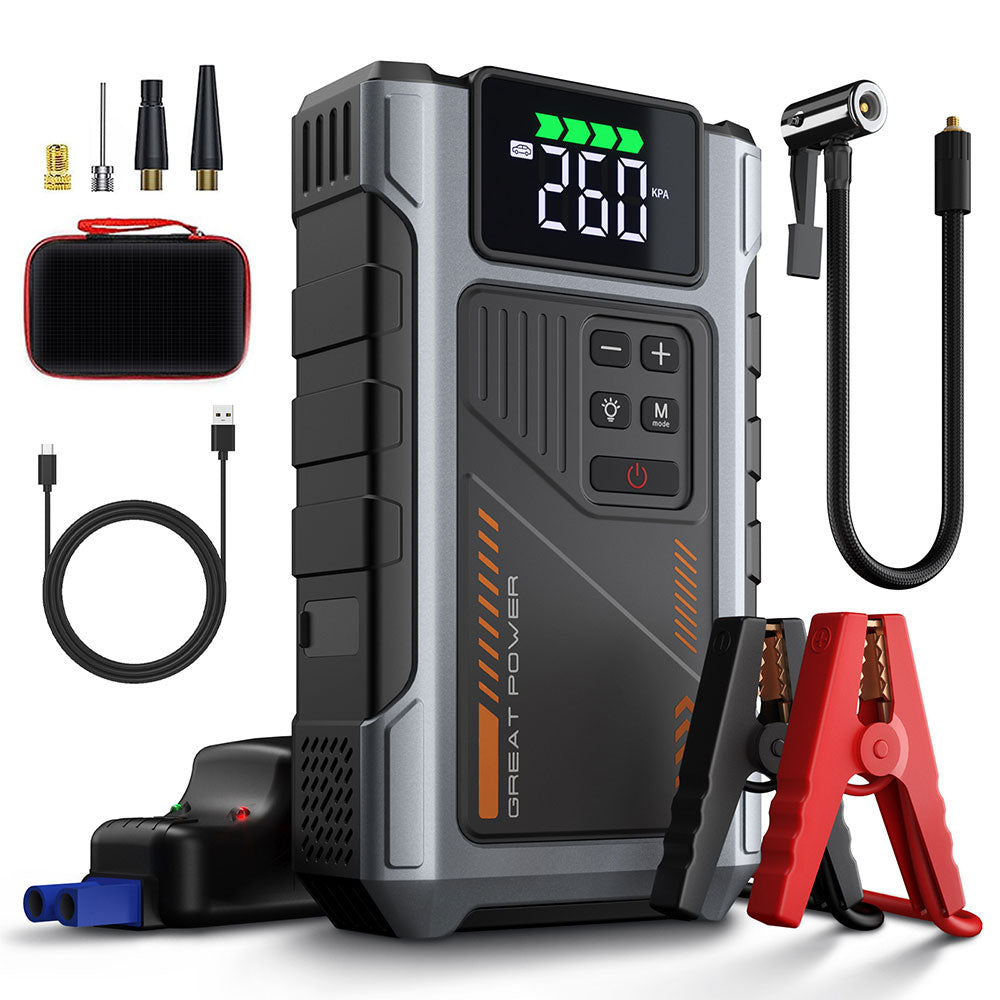 Portable Jump Starter with Air Compressor 4000A Peak with 150PSI Tire Inflator