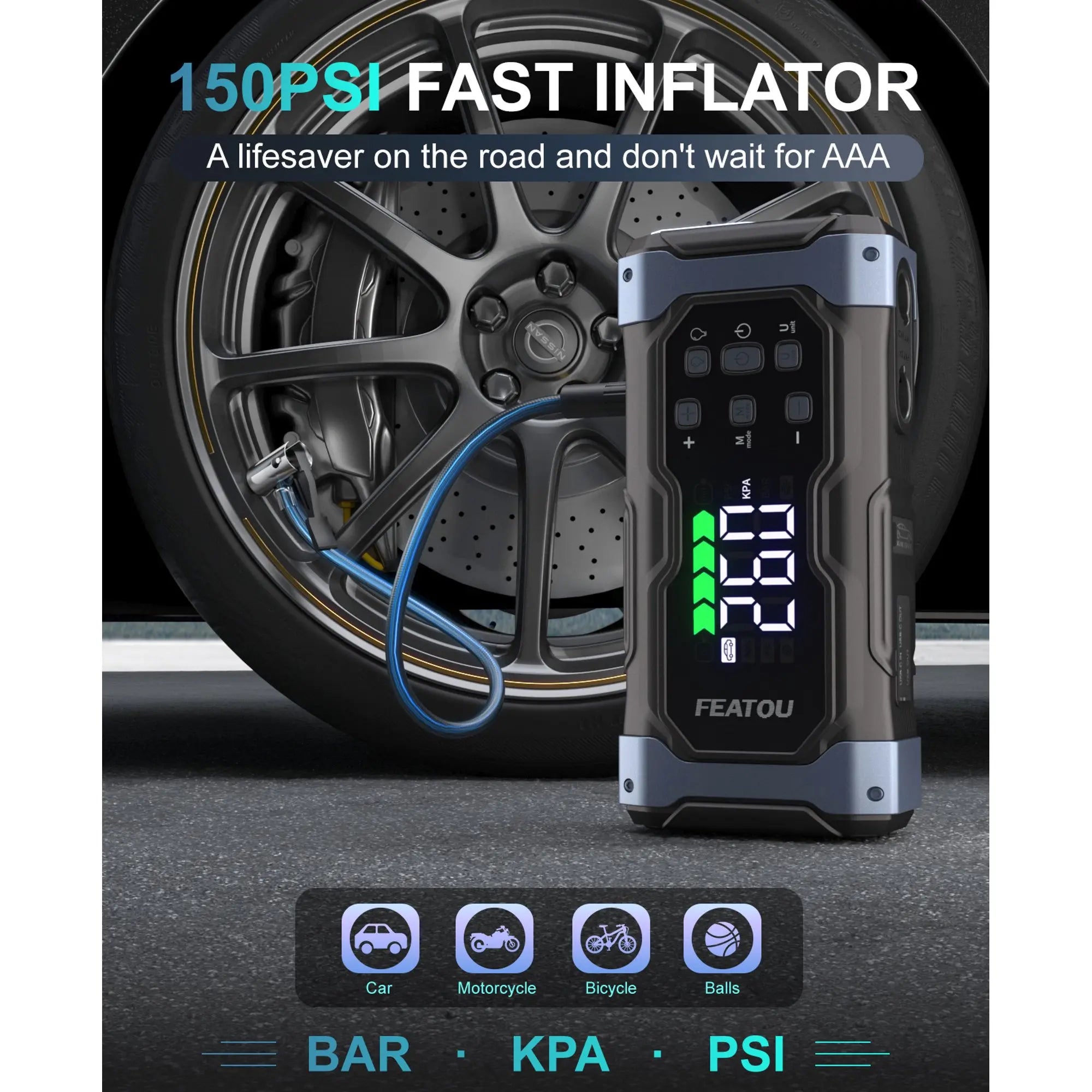 High-Power 9000A Jump Starter with Air Compressor - geeneu