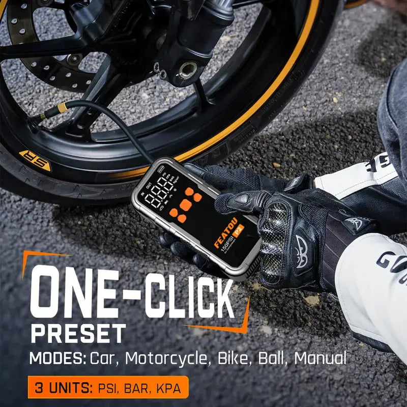 Featou P2 Pro Portable Tire Inflator 150PSI High-Pressure with Smart ON/OFF Hose Design - geeneu