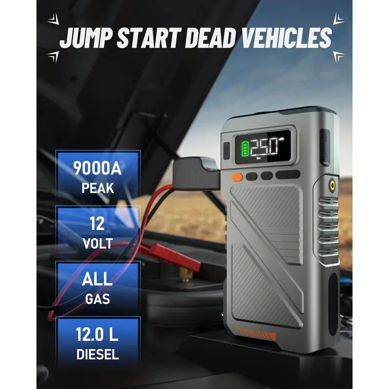 car 9000A Jump Starter with Air Compressor geeneu