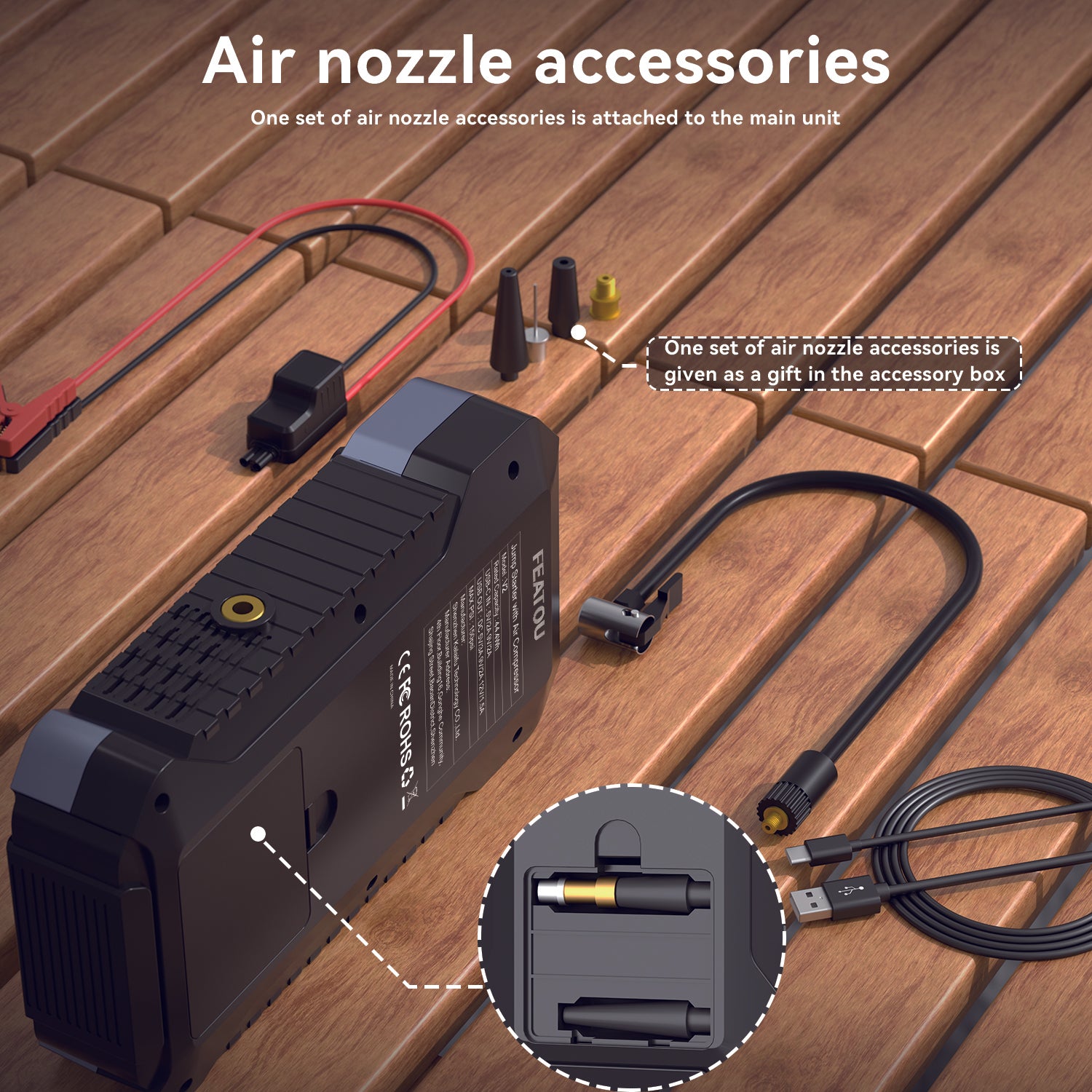 Jump Starter with Air Compressor, Portable Jump Box 6000A Peak Car Battery