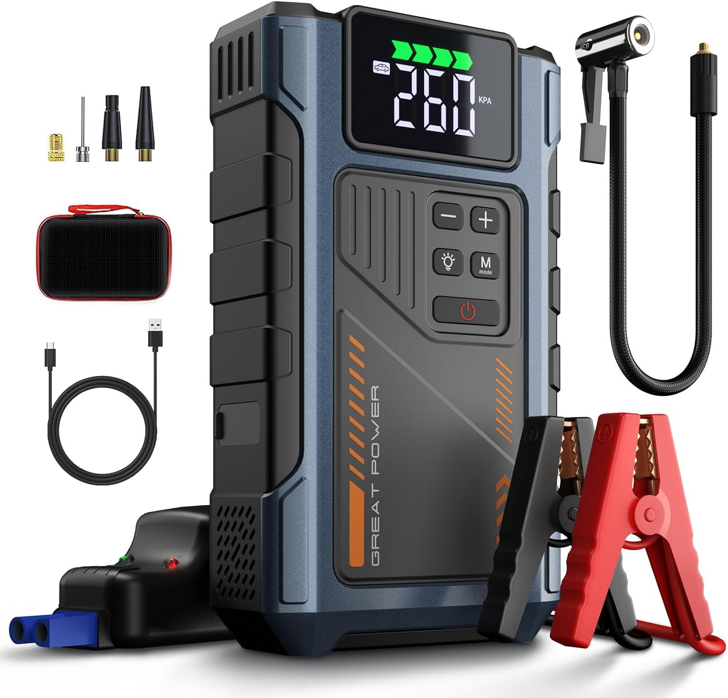 Portable Jump Starter with Air Compressor 4000A Peak with 150PSI Tire Inflator