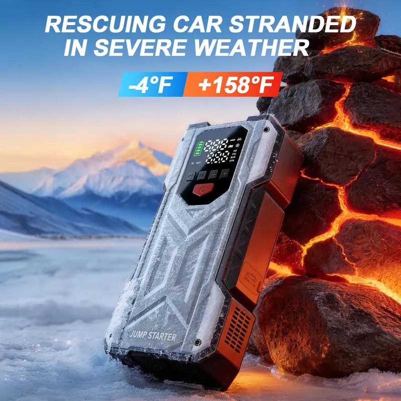 16000mAh Car Jump Starter with Built-in Air Compressor - 12V Vehicle Starter Power geeneu