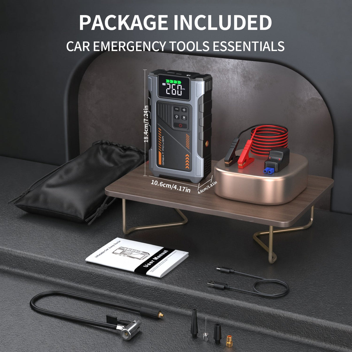Portable Jump Starter with Air Compressor 6000A Peak with 150PSI Tire Inflator geeneu