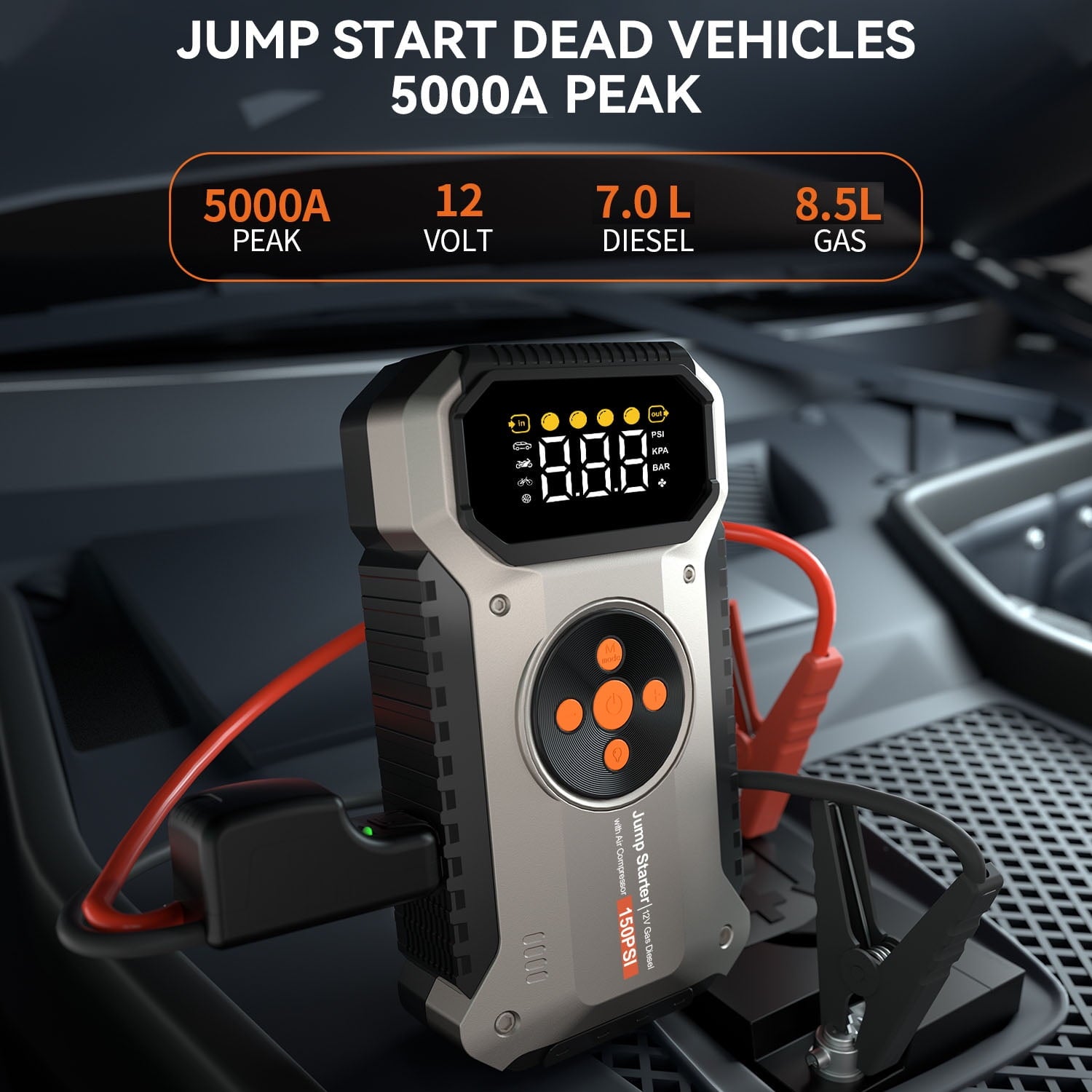 Jump Starter with Air Compressor,  5000A Peak Jump Box Starter for Car Battery