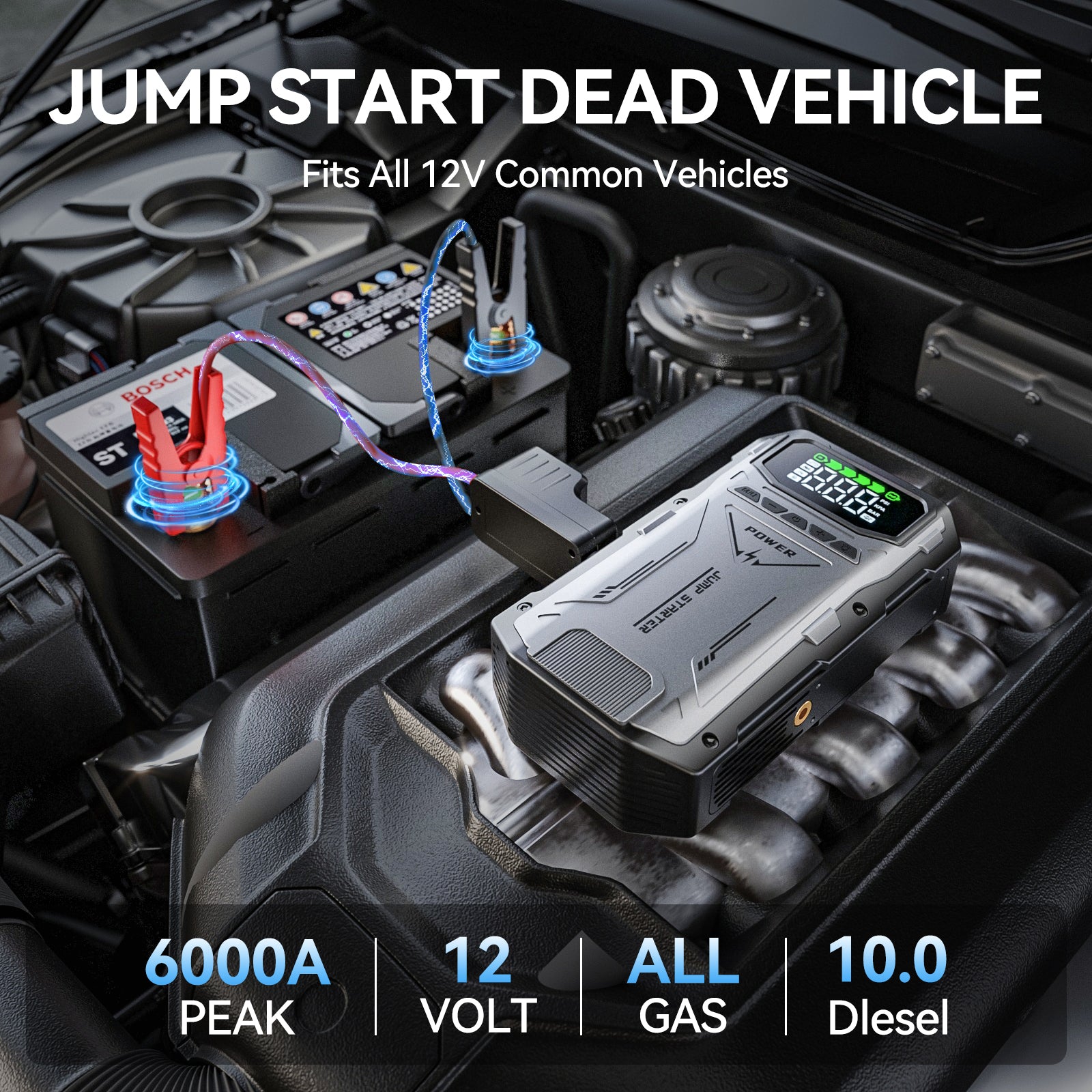 6000A Jump Box Car Battery Charger, Portable Jumper Starter Power Pack