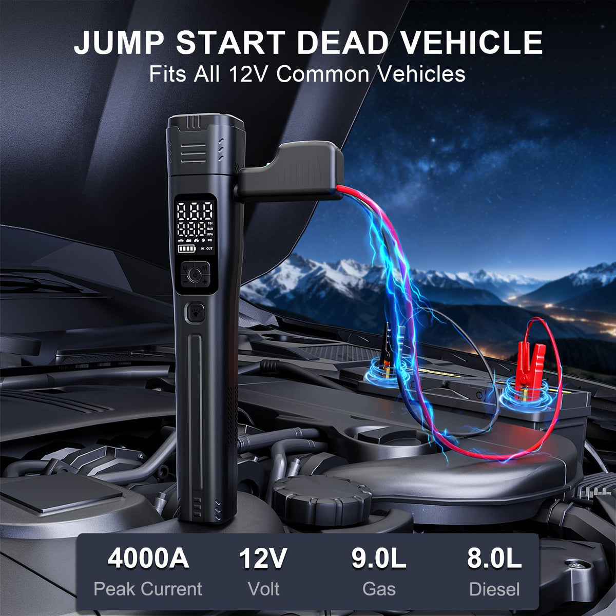 Geeneu 6000a Peak Car Jump Starter with 150psi Tire Inflator 12V Portable Car Battery Booster geeneu