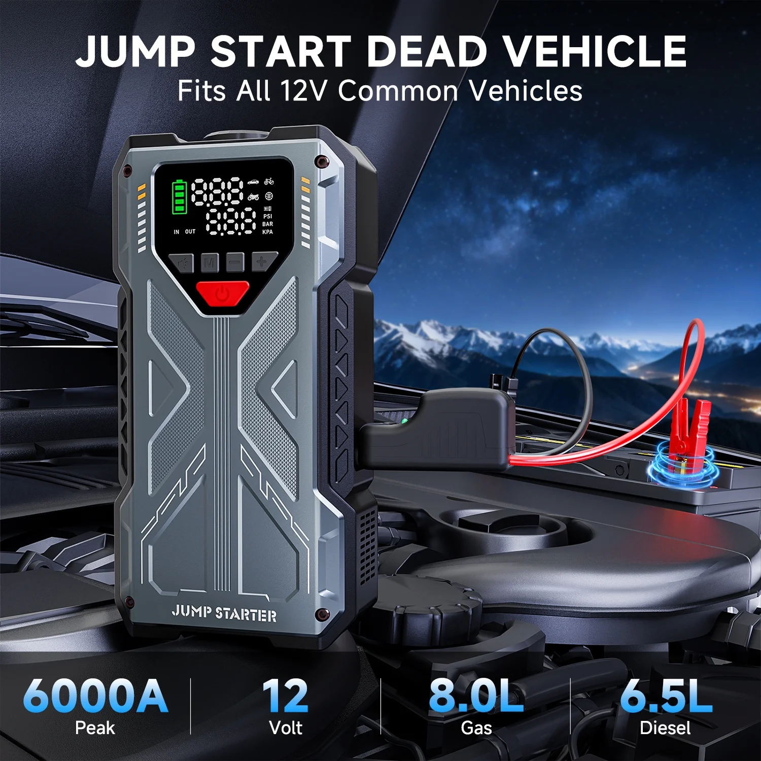 Jump Starter with Compressor, 6000A Jump Box Car Battery Charger