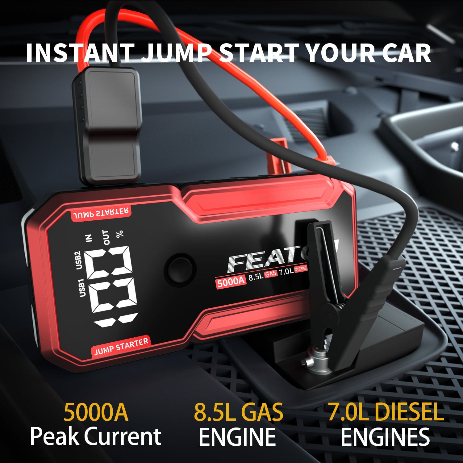 Portable Car Jump Starter,5000A Peak 12V Battery