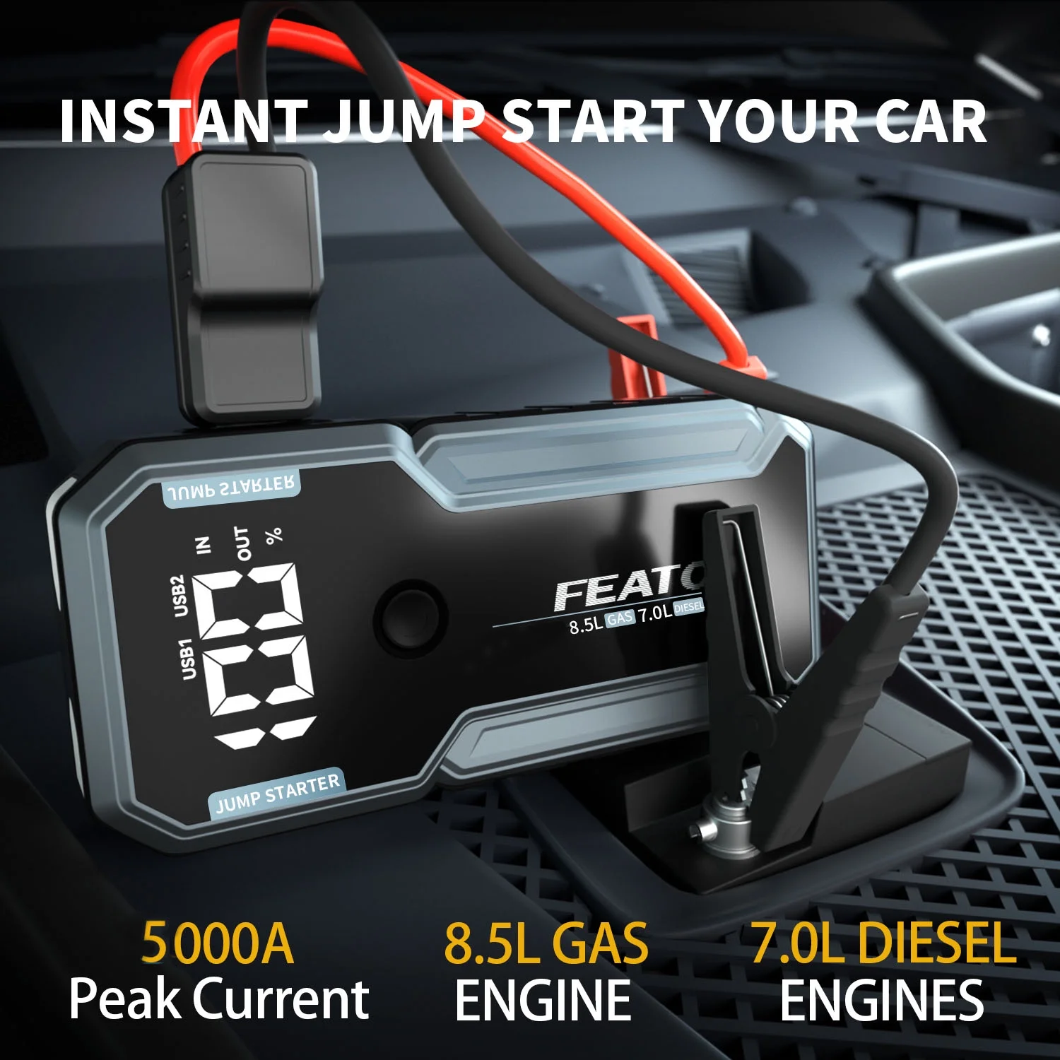 FEATOU Car Jump Starter Portable,5000A Peak 12V Battery Jump Starter