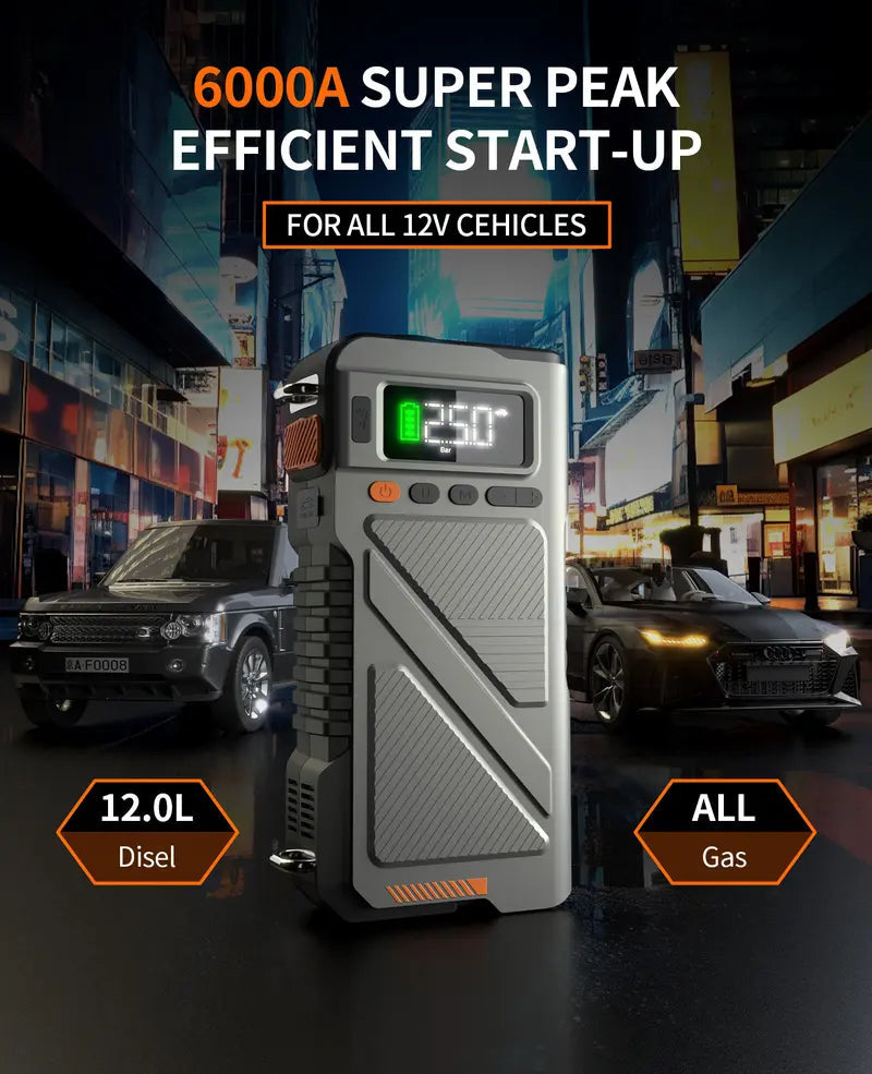 Jump Starter with Air Compressor - All-in-One Roadside Lifesaver geeneu