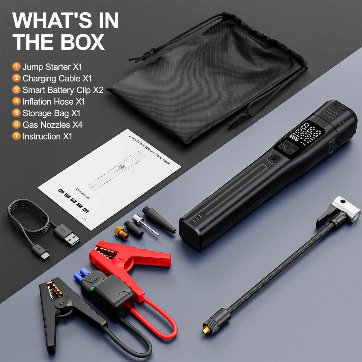 Geeneu 6000a Peak Car Jump Starter with 150psi Tire Inflator 12V Portable Car Battery Booster geeneu