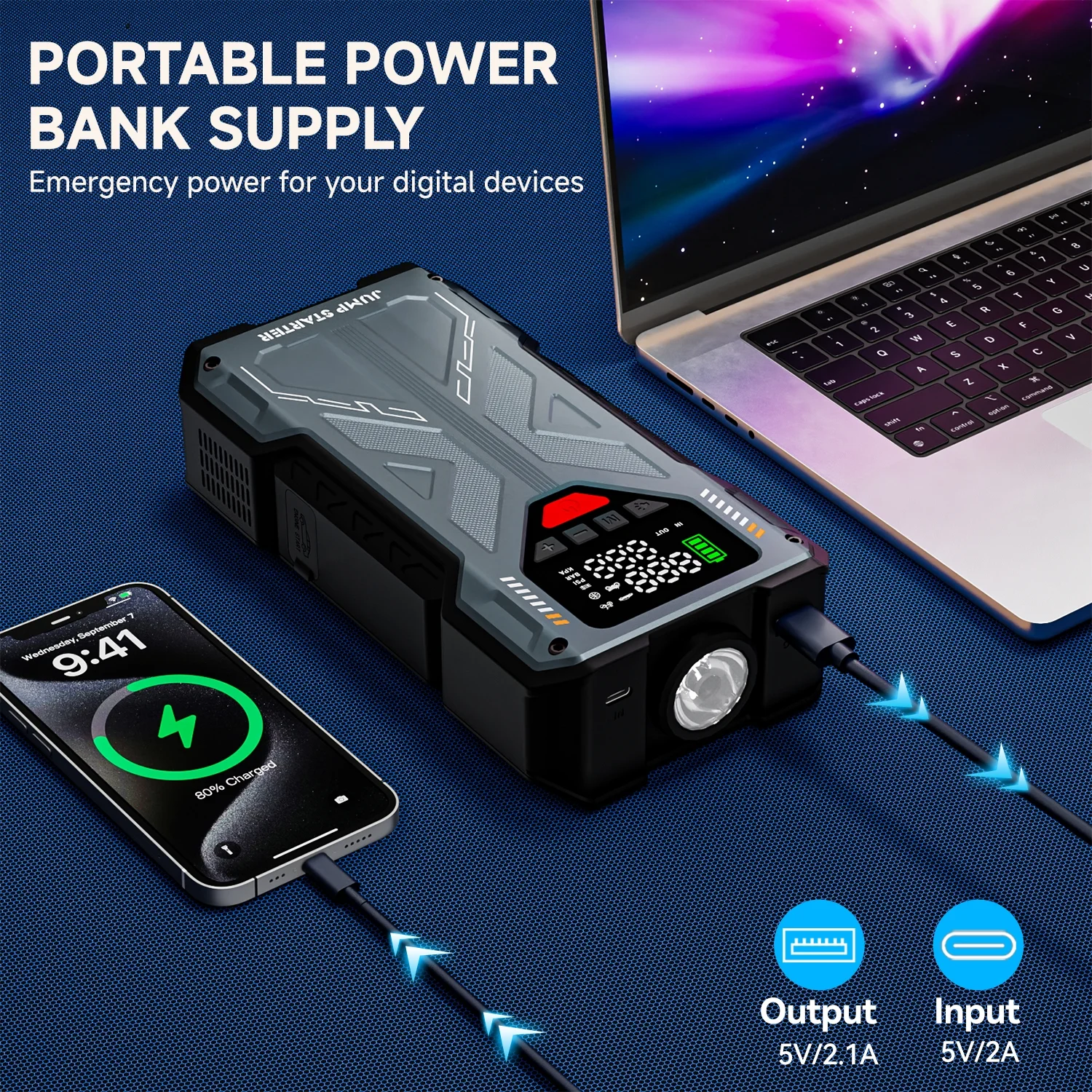 Jump Starter with Compressor, 6000A Jump Box Car Battery Charger