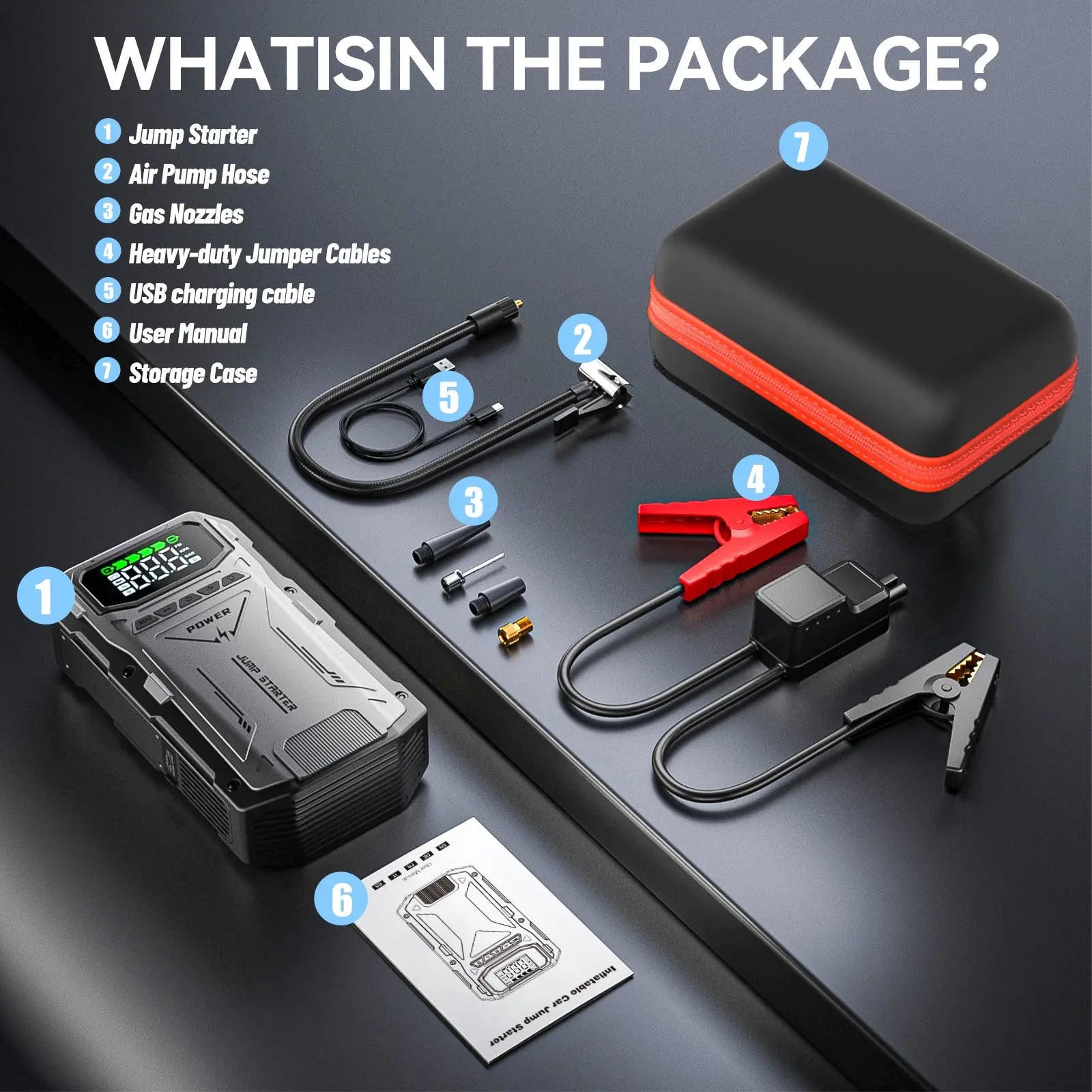 6000A Jump Box Car Battery Charger, Portable Jumper Starter Power Pack 6000A Jump Box Car Battery Charger, Portable Jumper Starter Power Pack