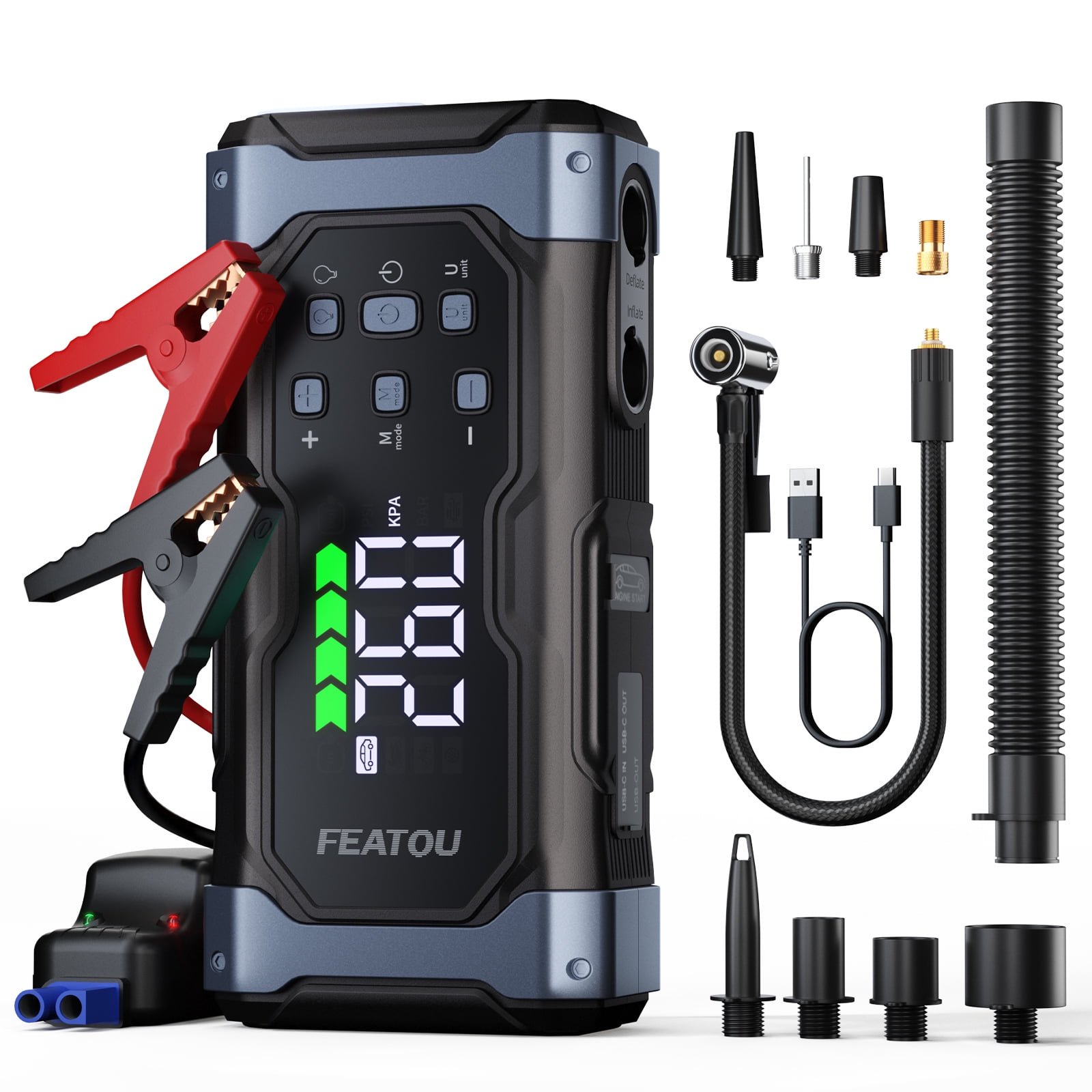 High-Power 9000A Jump Starter with Air Compressor