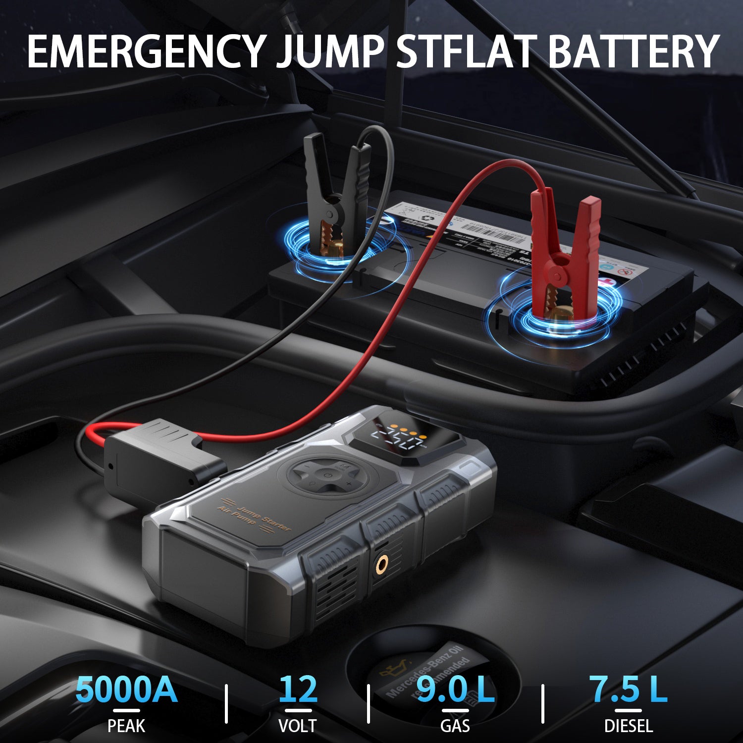 5000A Car Jump Starter with Air Compressor & Tire Inflator